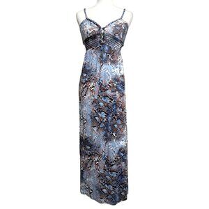 Boston Proper Snakeskin Print Smocked Bodice Button Maxi Dress XXS‎ USA